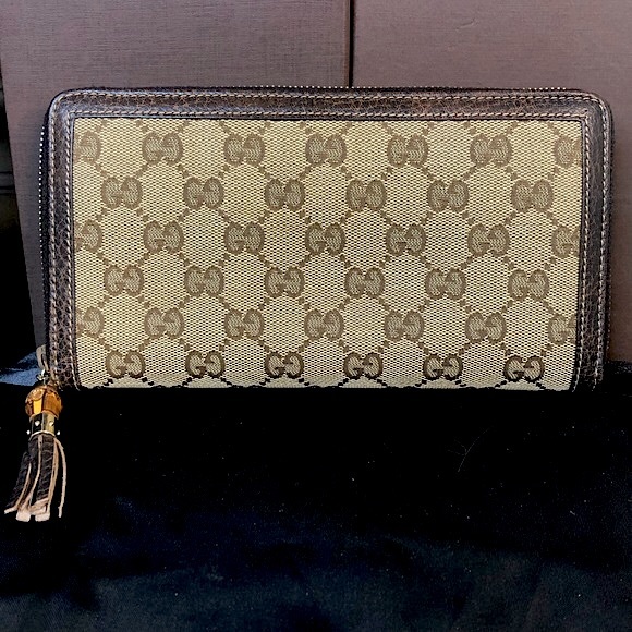 GUCCI Bamboo Zipper Pull GG Web Canvas and Leather Continental Wallet and Clutch - Picture 3 of 17